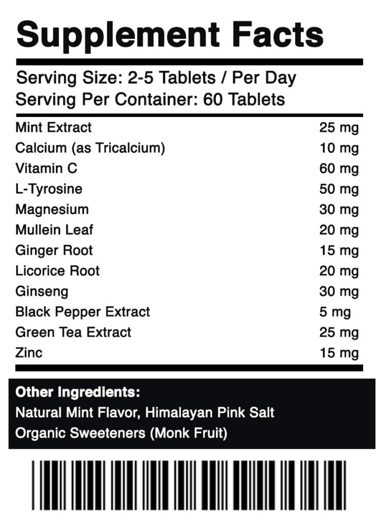 Supplement Facts, ingredients Quitting Smoke